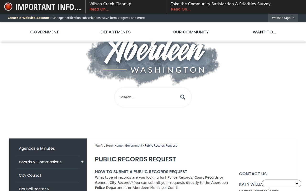 Aberdeen public records request and criminal record access page