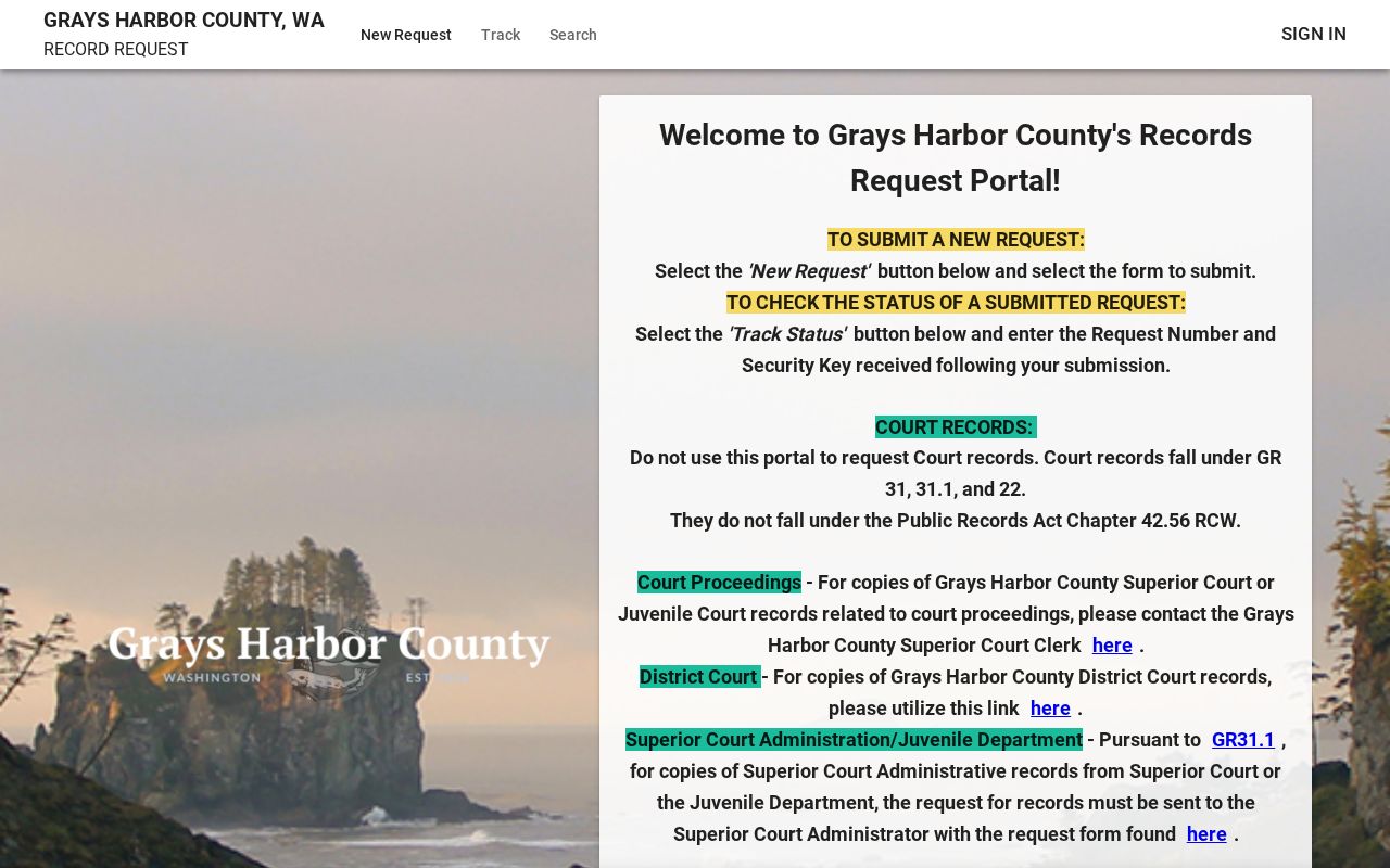 Grays Harbor County arrest records request through JustFOIA