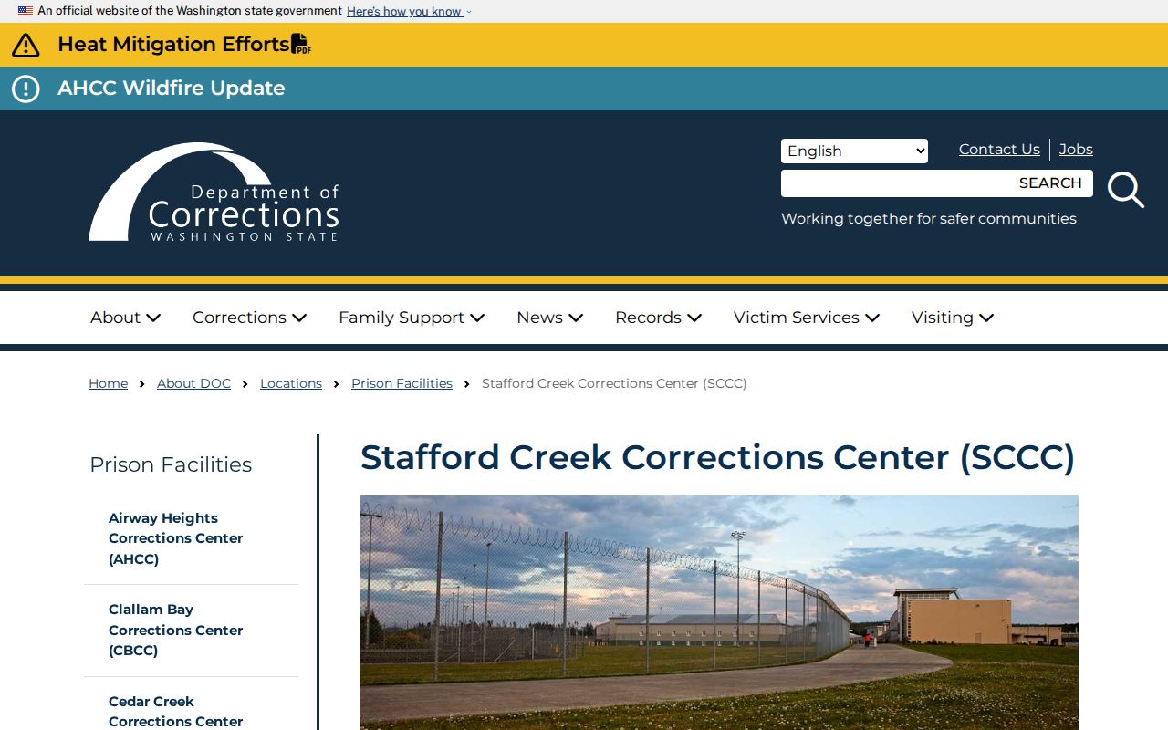 Stafford Creek state custody information near Grays Harbor County