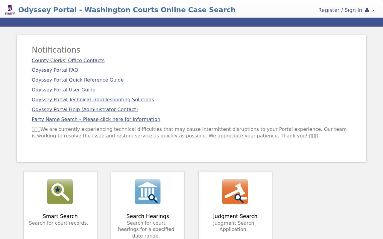 Grays Harbor County court case lookup in Odyssey Portal