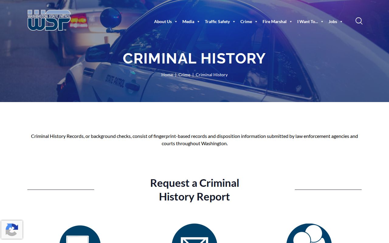 Washington State Patrol criminal history options for Grays Harbor County