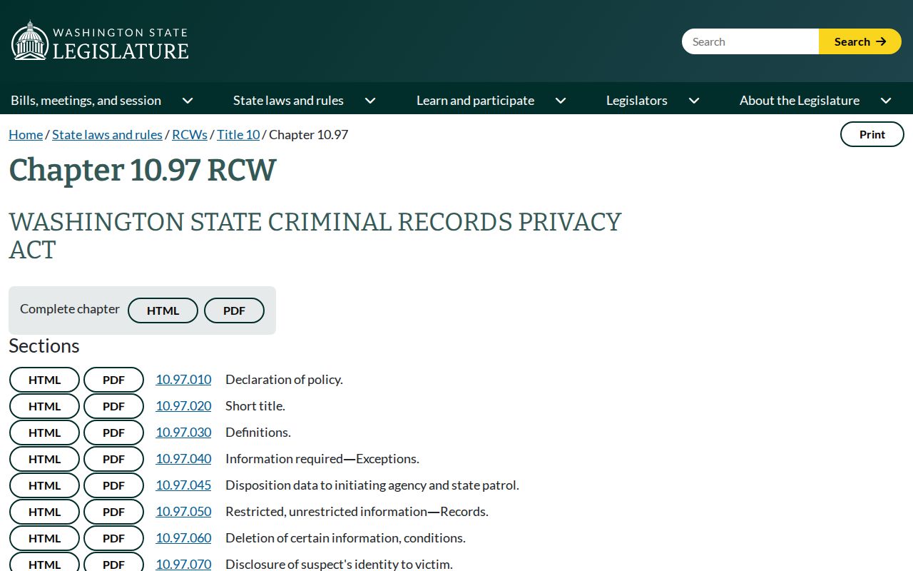 Washington criminal records privacy law for Grays Harbor County access