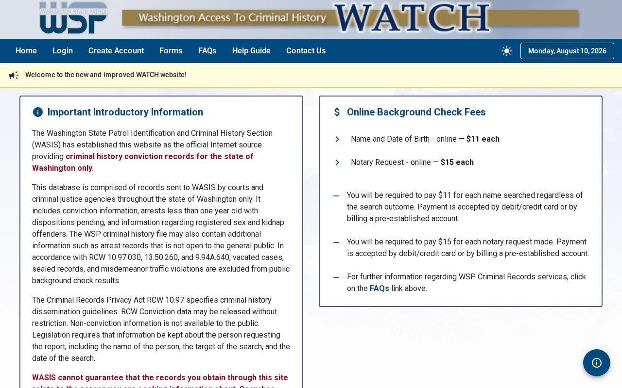 Grays Harbor County criminal history search through Washington WATCH