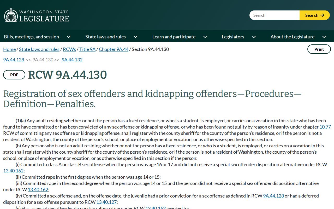 Washington registration law for Grays Harbor County sex offender records